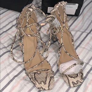 Snake block heel sandals